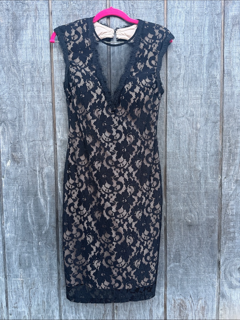 NWT Betsy & Adam Black Lace Midi Dress with Nude Underlay Size 8 Romantic Sexy